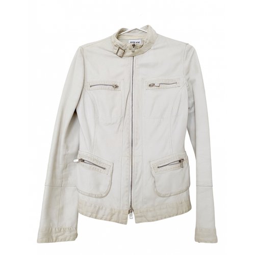 Pre-owned Armani Collezioni Leather Short Vest In White