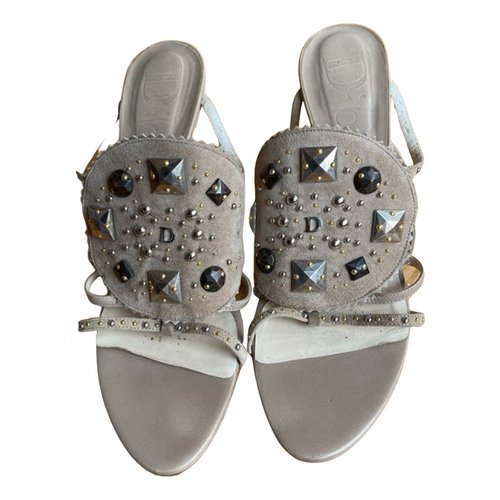 Pre-owned Dior Leather Sandal In Grey
