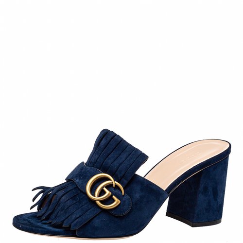 Pre-owned Gucci Navy Suede Sandals
