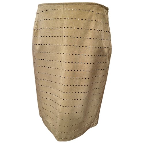 Pre-owned Fendi Leather Mini Skirt In Beige