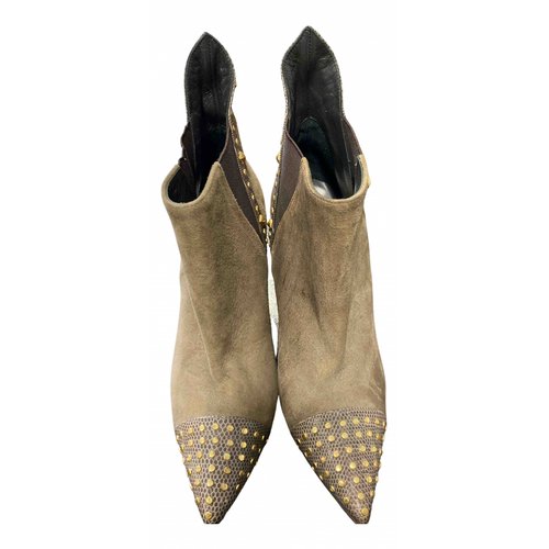 Pre-owned Just Cavalli Leather Ankle Boots In Khaki