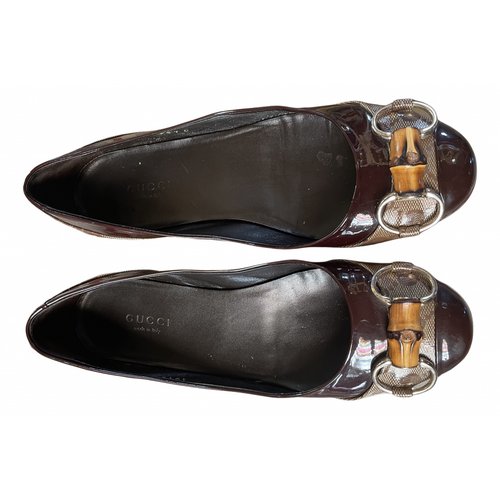 Pre-owned Gucci Patent Leather Ballet Flats In Brown