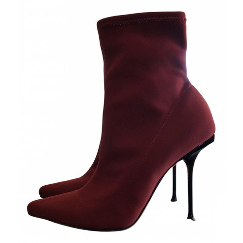 Pre-owned Sergio Rossi Ankle Boots In Burgundy
