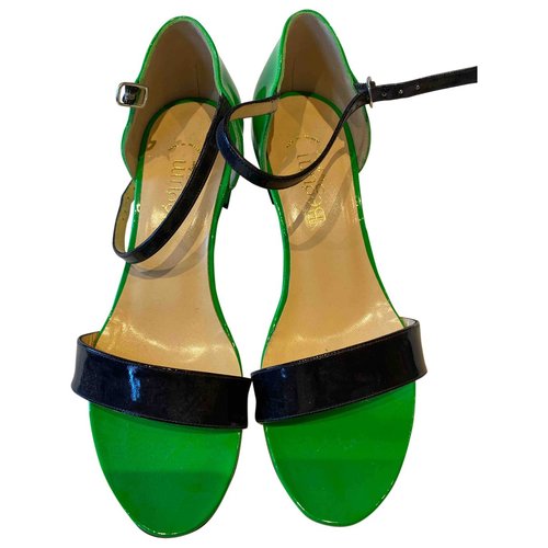 Pre-owned Delage Patent Leather Sandals In Green