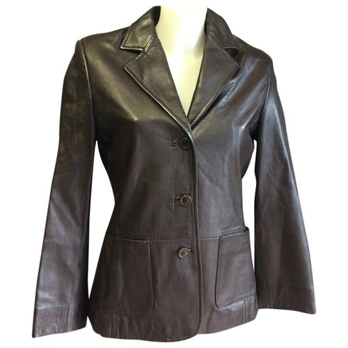 Pre-owned Max & Co Leather Biker Jacket In Brown