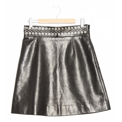 Pre-owned Miu Miu Leather Mini Skirt In Black