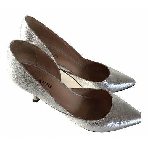 Pre-owned Ganni Spring Summer 2019 Patent Leather Heels In Silver