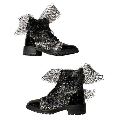 Pre-owned Kurt Geiger Tweed Lace Up Boots In Multicolour