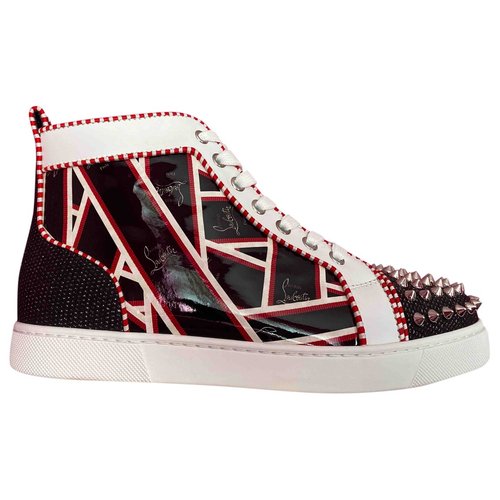 Pre-owned Christian Louboutin Lou Spikes Patent Leather Trainers In Multicolour