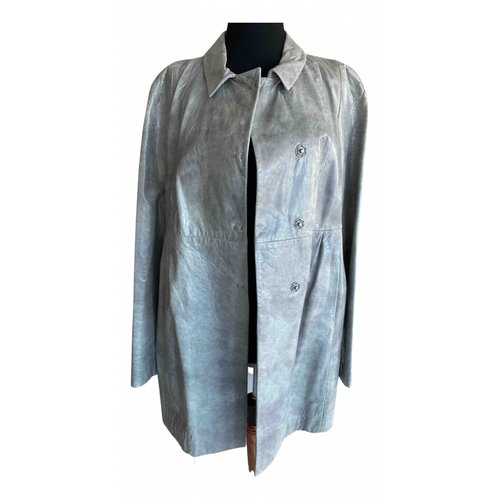 Pre-owned Miu Miu Leather Coat In Grey