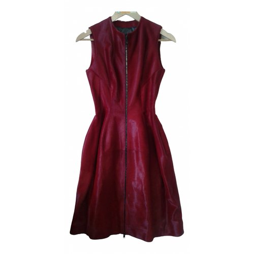 Pre-owned Alaïa Leather Mid-length Dress In Red