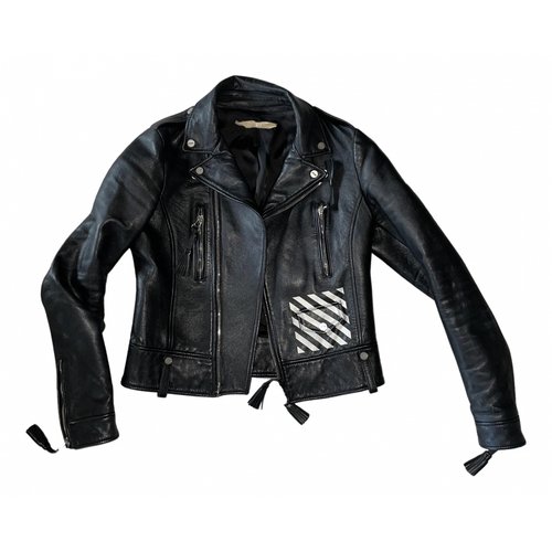 Pre-owned Off-white Leather Biker Jacket In Black