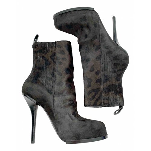 Pre-owned Alexander Wang Pony-style Calfskin Ankle Boots In Anthracite