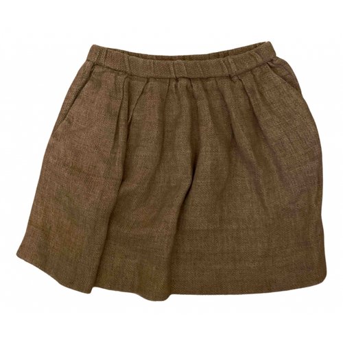 Pre-owned Maje Linen Mini Skirt In Khaki