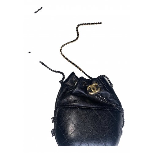 Pre-owned Chanel Gabrielle Bucket Leather Crossbody Bag In Black