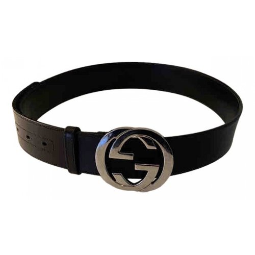 Pre-owned Gucci Interlocking Buckle Black Leather Belt