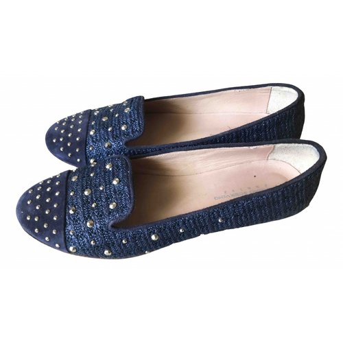 Pre-owned Ermanno Scervino Cloth Ballet Flats In Navy