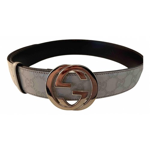 Pre-owned Gucci Interlocking Buckle White Cloth Belt