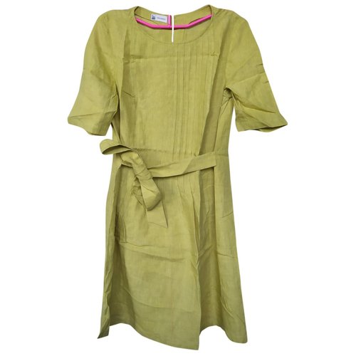 Pre-owned Colombo Linen Mid-length Dress In Yellow