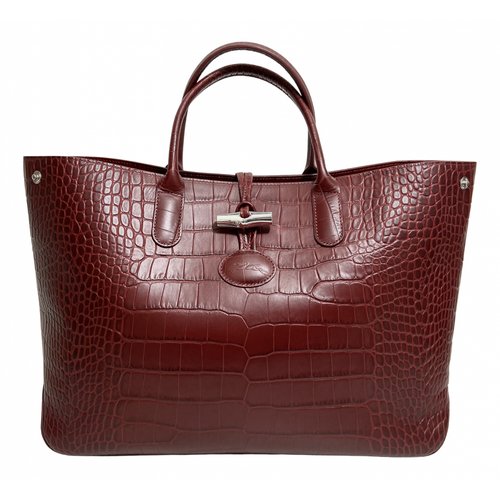 Pre-owned Longchamp Roseau Leather Tote In Burgundy