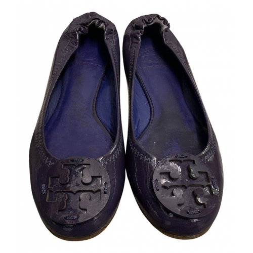 Pre-owned Tory Burch Patent Leather Ballet Flats In Blue