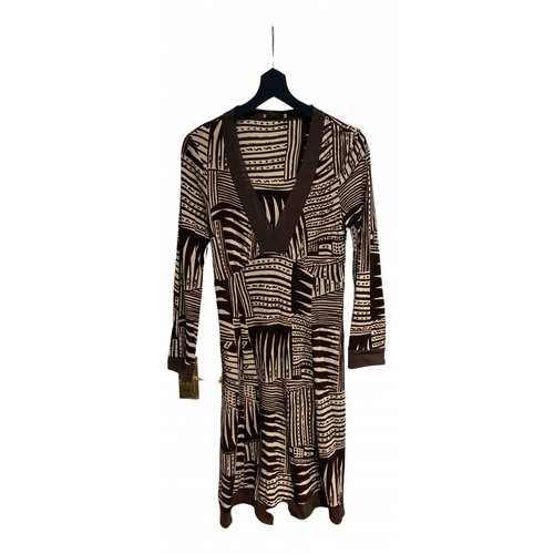 Pre-owned Pollini Silk Mid-length Dress In Brown