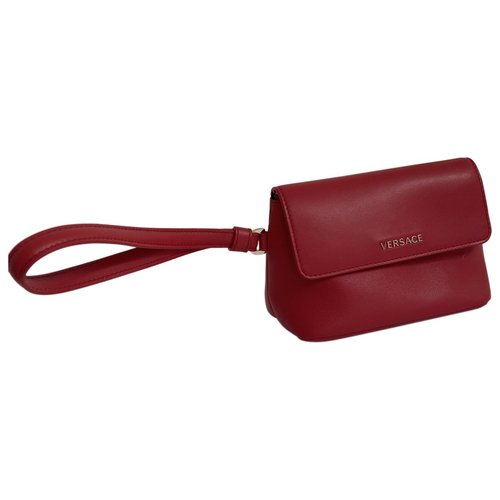 Pre-owned Versace Leather Clutch Bag In Red