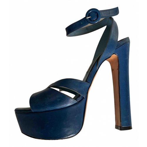 Pre-owned Bianco Leather Sandals In Blue