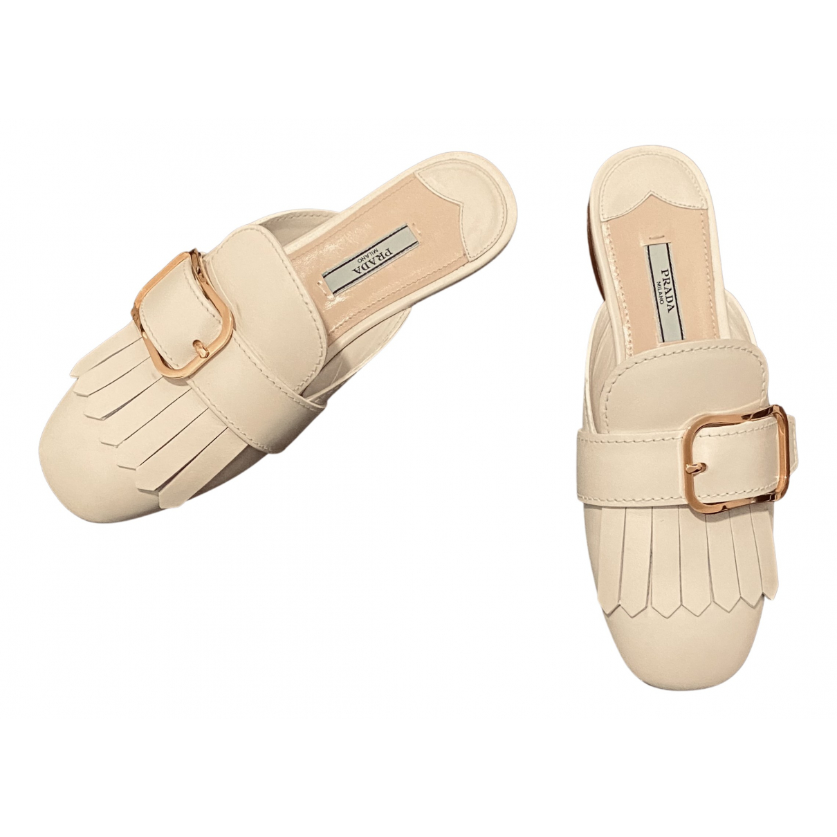 Pre-owned Prada Leather Mules In Ecru 