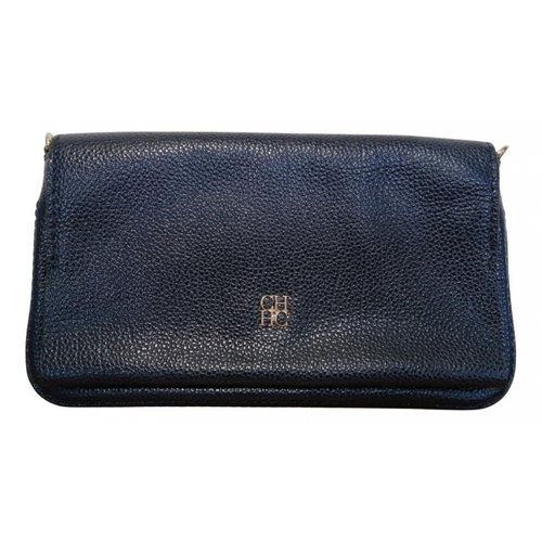 Pre-owned Carolina Herrera Leather Clutch Bag In Blue