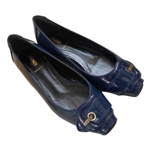 Pre-owned Fendi Patent Leather Ballet Flats In Blue