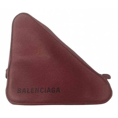Pre-owned Balenciaga Triangle Leather Clutch Bag In Burgundy