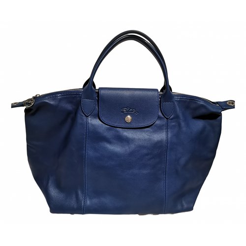 Pre-owned Longchamp Pliage  Leather Handbag In Blue