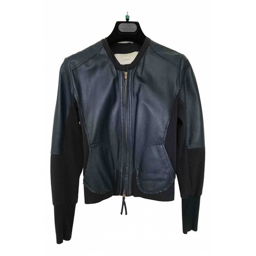Pre-owned Merci Leather Biker Jacket In Navy