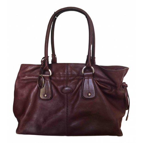 Pre-owned Tod's Leather Tote In Burgundy