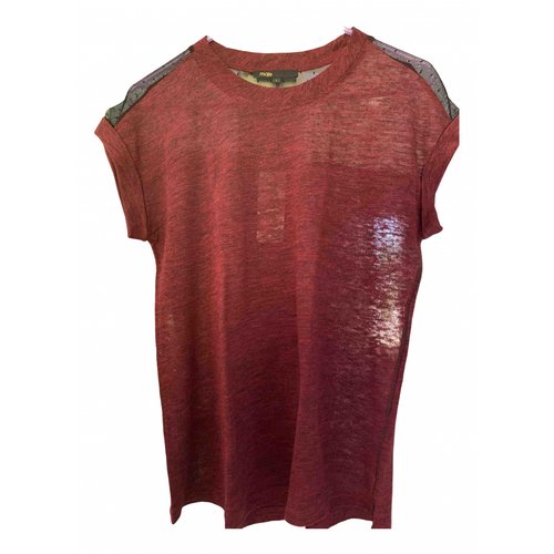 Pre-owned Maje Linen T-shirt In Burgundy