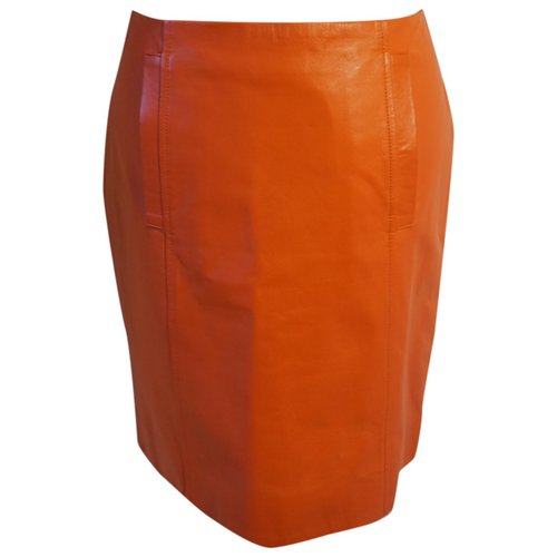 Pre-owned Yves Salomon Leather Mini Skirt In Orange