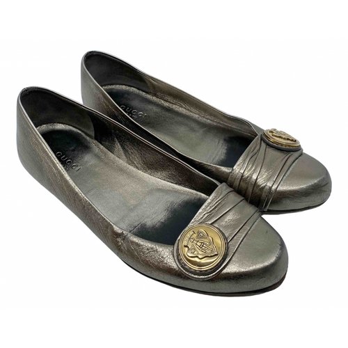 Pre-owned Gucci Marmont Leather Ballet Flats In Metallic