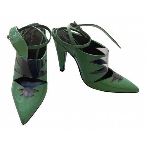 Pre-owned Calvin Klein 205w39nyc Patent Leather Sandals In Green