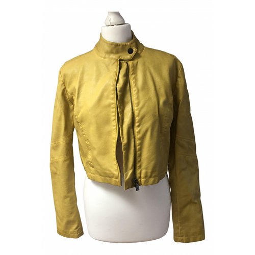 Pre-owned Trussardi Jeans Leather Biker Jacket In Yellow