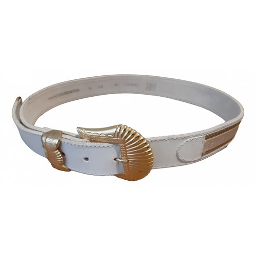 Pre-owned Roccobarocco Leather Belt In White