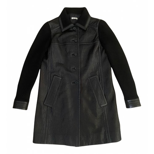 Pre-owned Miu Miu Leather Coat In Black