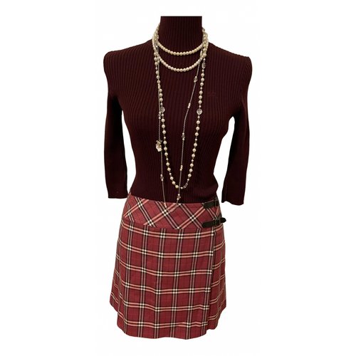 Pre-owned Burberry Wool Mid-length Dress In Burgundy