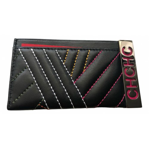Pre-owned Carolina Herrera Leather Card Wallet In Black