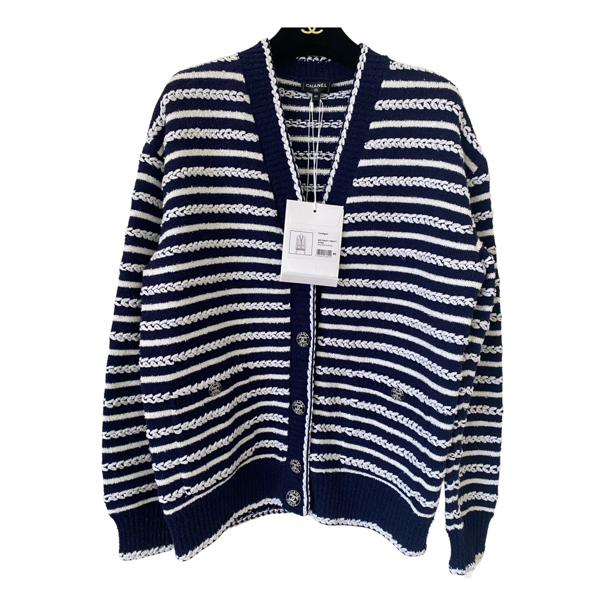chanel blue and white sweater