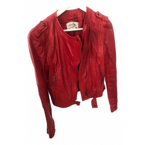 Pre-owned Zara Leather Biker Jacket In Red | ModeSens