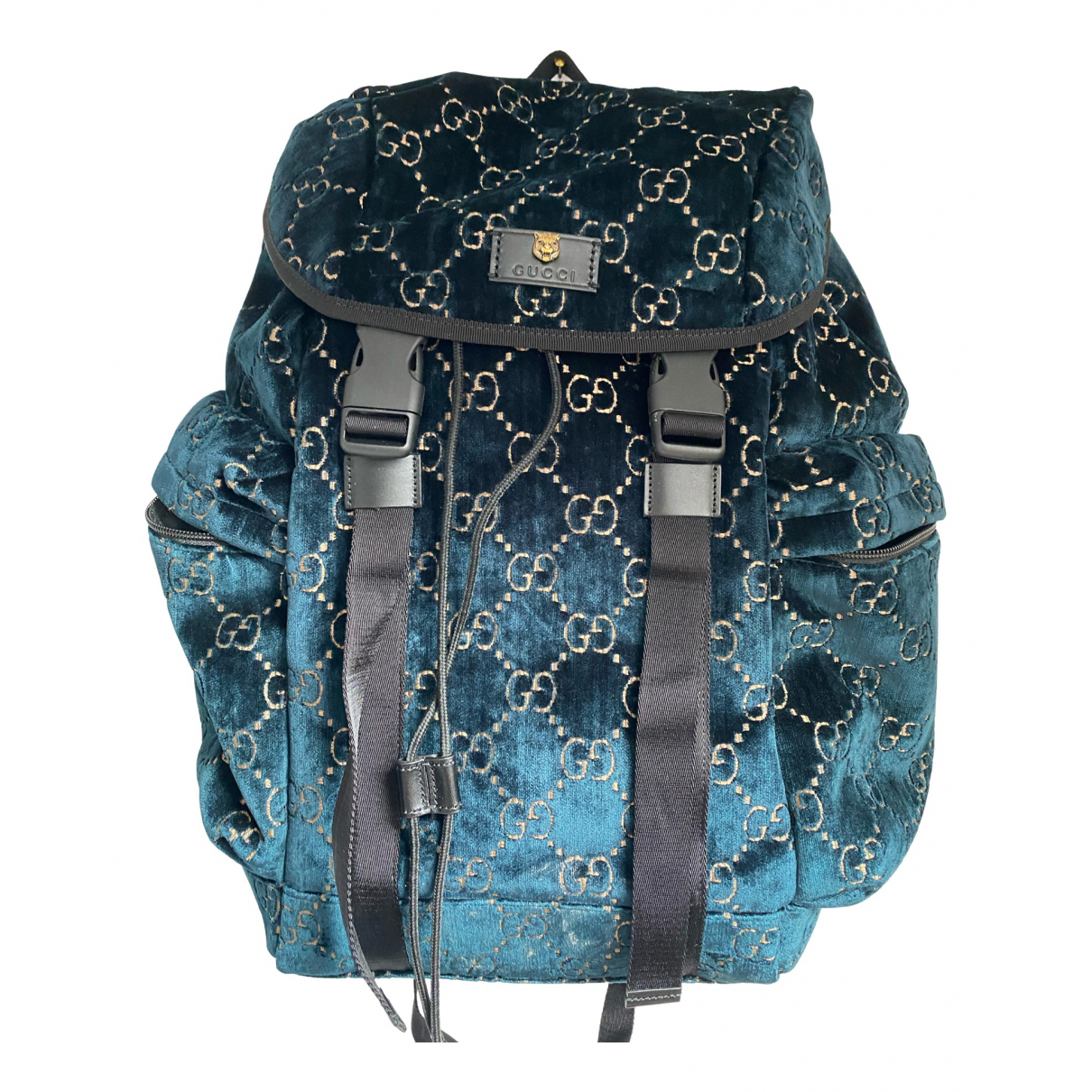 Pre-owned Gucci Velvet Backpack In Blue 