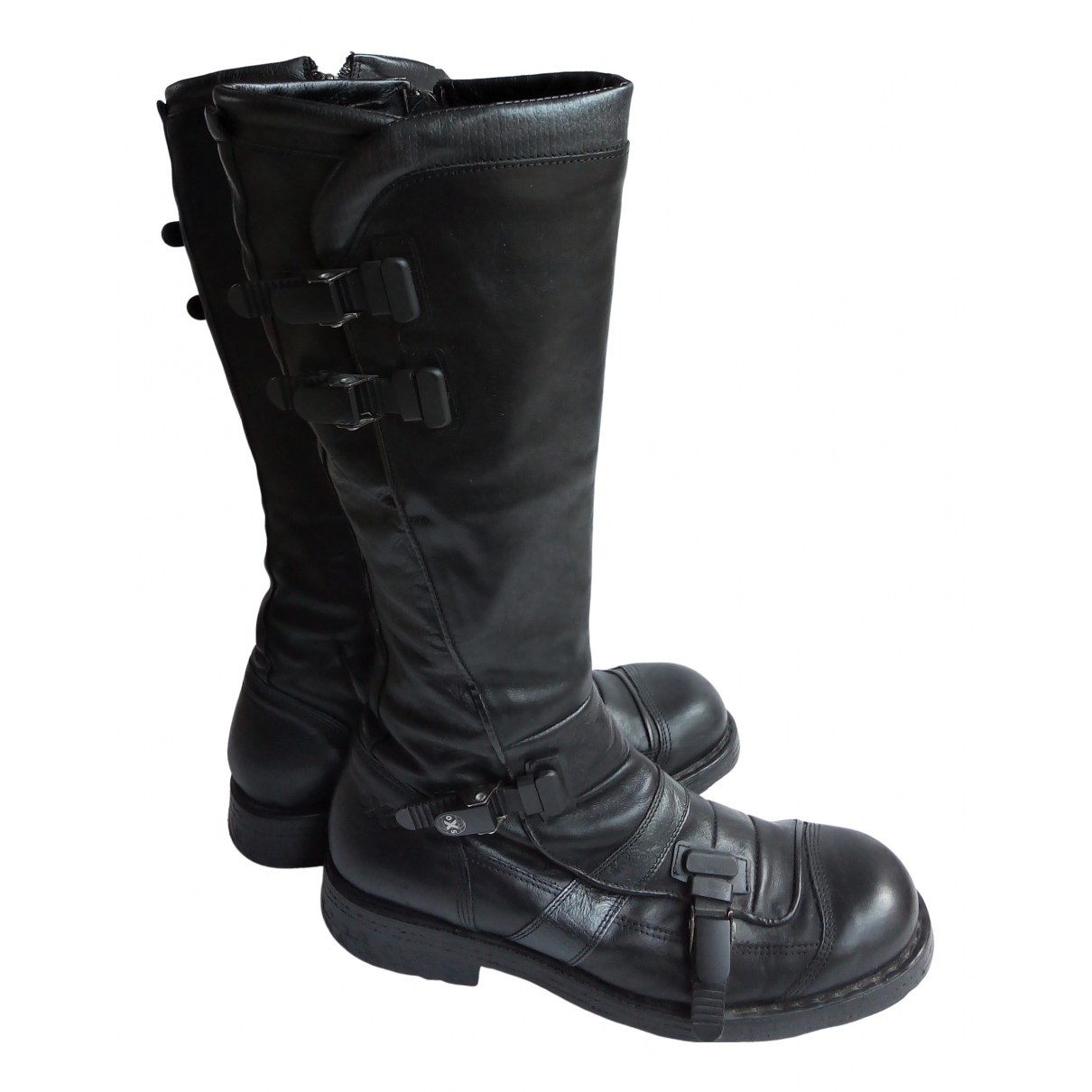 Pre-owned Oxs Leather Biker Boots In 