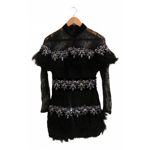 chinese dress ladies Denim & Lace Mini Dress With Gold Metal Centered Flower Embroidery  RAISA  VANESSA INT