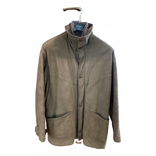 Pre-owned Pollini Leather Jacket In Khaki